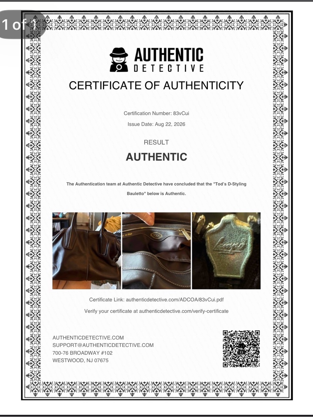 Tod’s D-Styling Leather Bauletto Satchel Bag - Chocolate Brown (Excellent) CoA - Picture 17 of 17